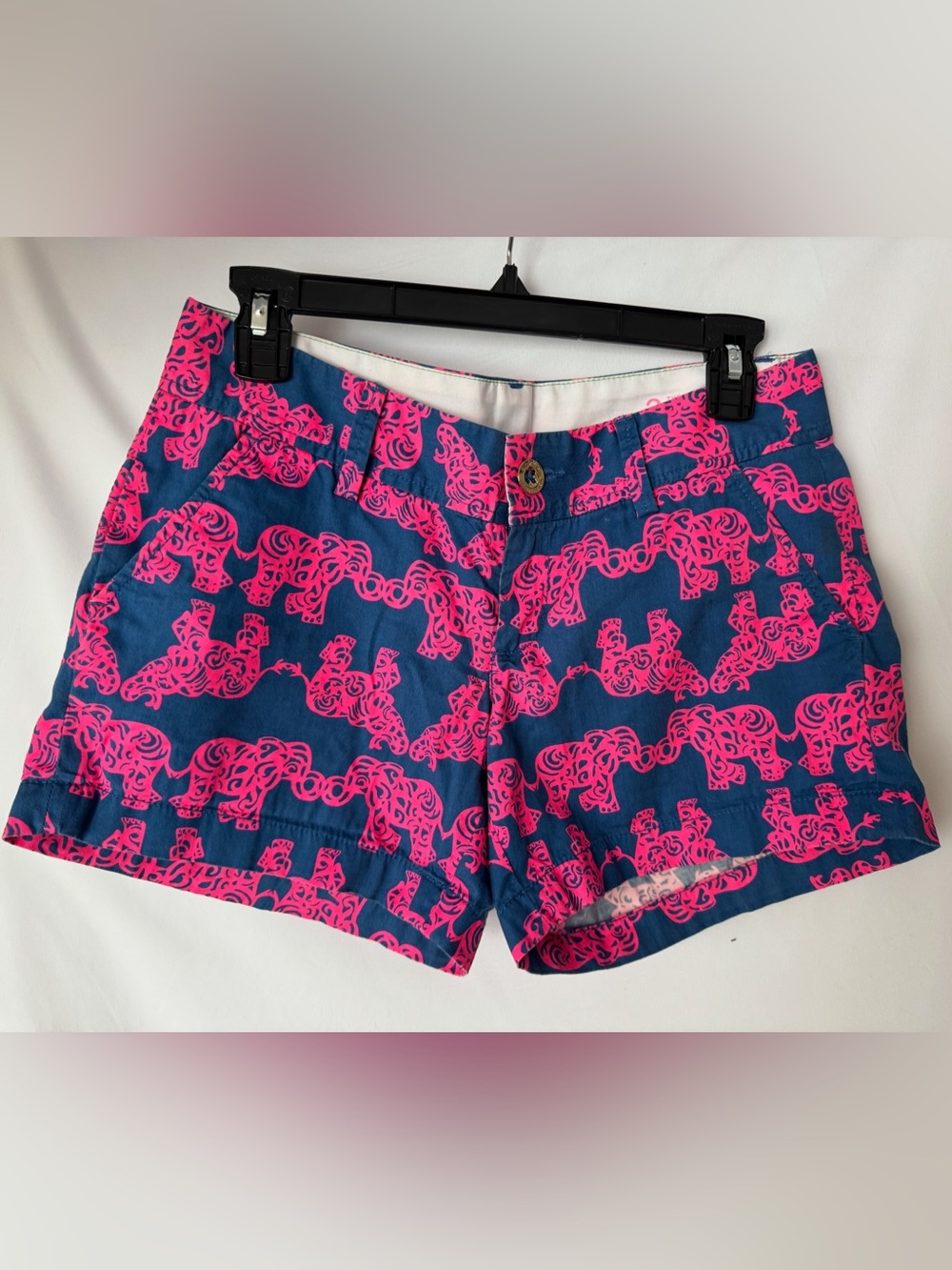 Lilly Pulitzer Navy Callahan Shorts with Hot Pink Elephant Print